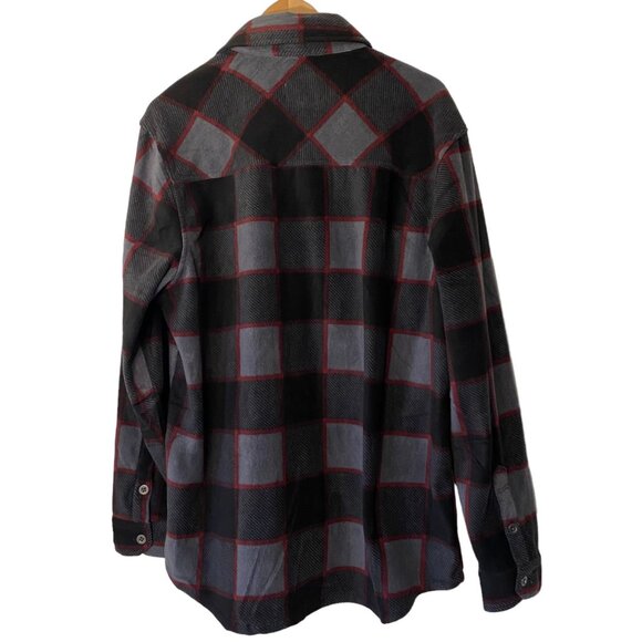 Freedom Foundry gray red plaid flannel shirt shacket pockets metal buttons men X - Picture 2 of 10